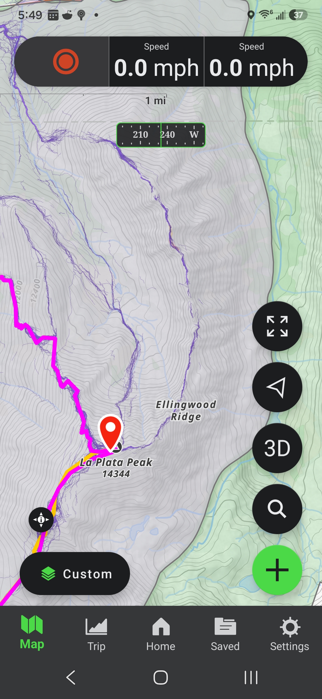 Strava heatmap in Gaia GPS showing Collegiate Peaks route near La Plata Peak and Ellingwood Ridge