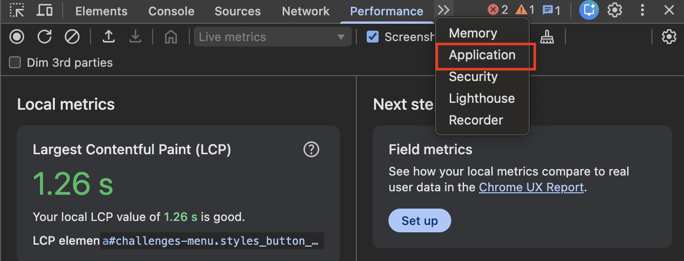 Click the Application tab in Chrome DevTools