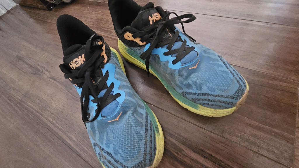 A pair of "fake" Hoka Challenger ATR6 I purchased from AliExpress.  They are not noticably different in form or function compared to the real things.