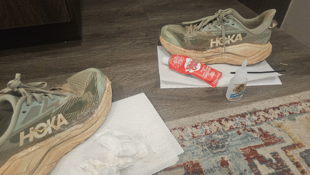 Shoe Goo Repair of my Hoka 8s on the Hayduke Trail